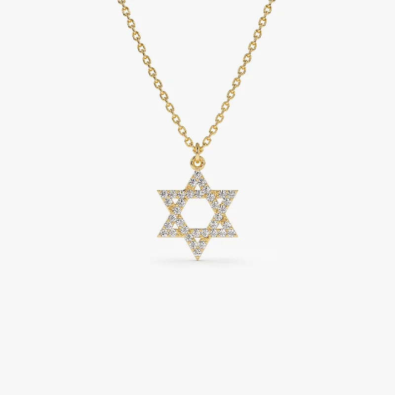 14k Star of David Round Diamond Necklace