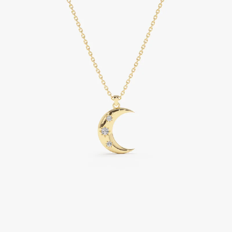 14k Star Setting Crescent Diamond Necklace