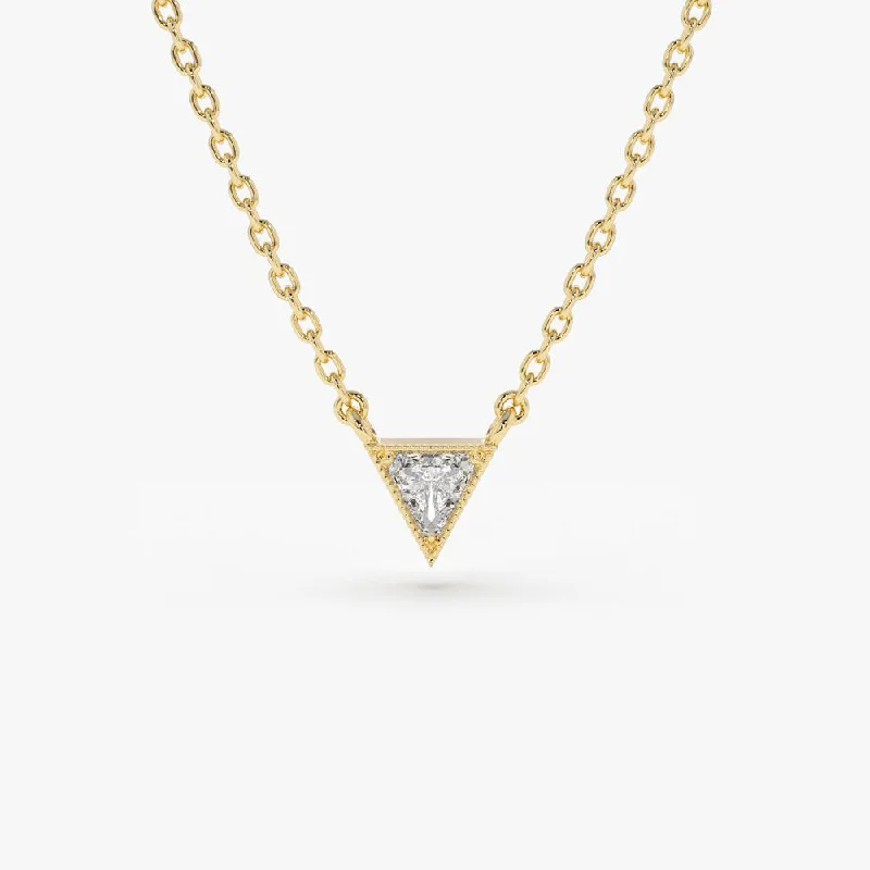 14K Gold Triangle Cut Diamond Solitaire Necklace