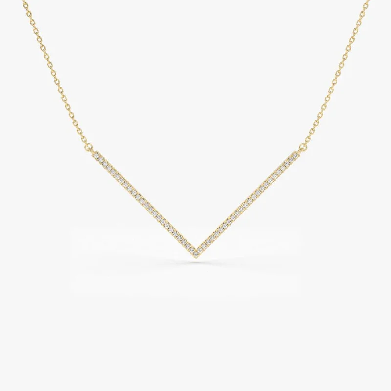 14K V Shaped Diamond Chevron Necklace