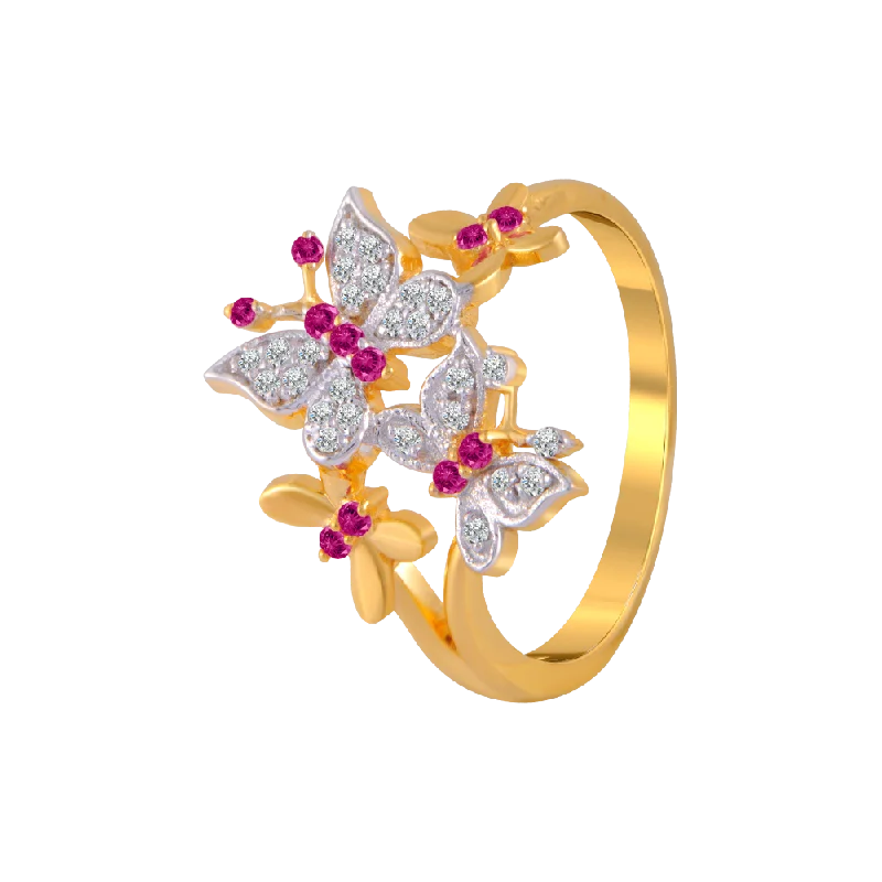 14KT (585) Yellow Gold And American Diamond Ring For Women