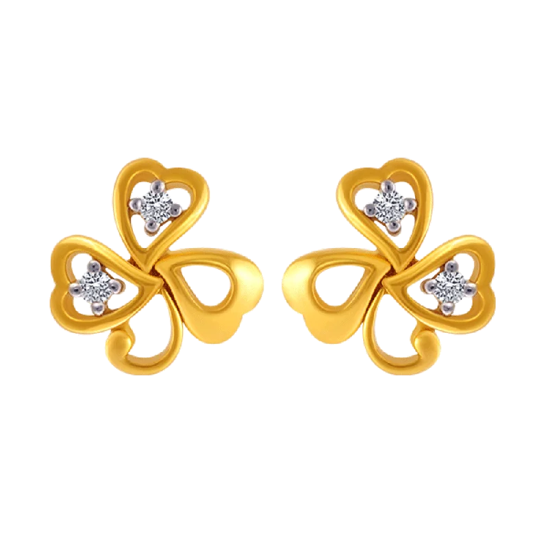 14KT (585) Yellow Gold And American Diamond Stud Earrings For Women