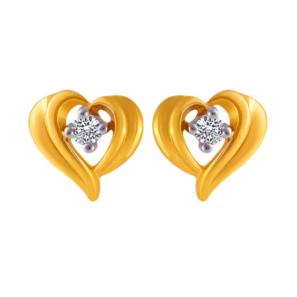 14KT (585) Yellow Gold And American Diamond Stud Earrings For Women