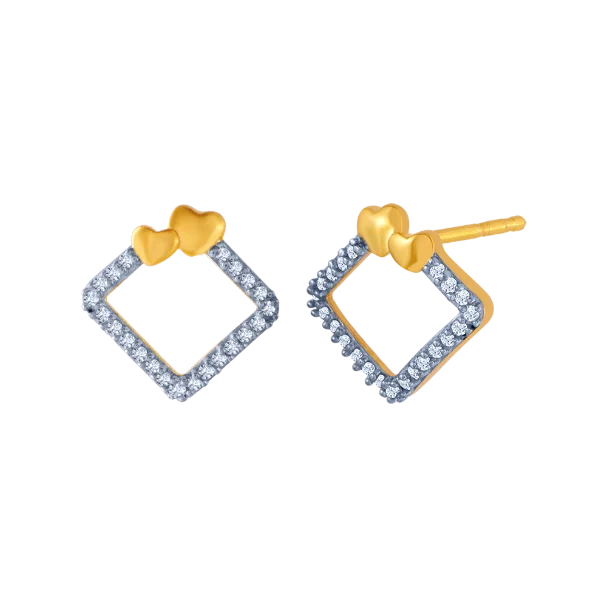 14KT (585) Yellow Gold And American Diamond Stud Earrings For Women