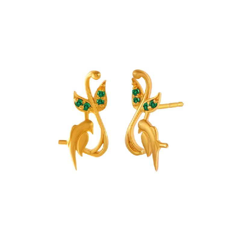 14KT (585) Yellow Gold And American Diamond Stud Earrings For Women