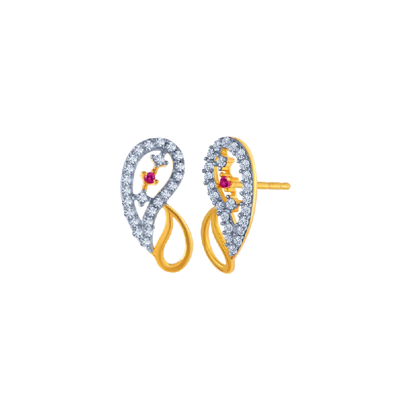 14KT (585) Yellow Gold And American Diamond Stud Earrings For Women