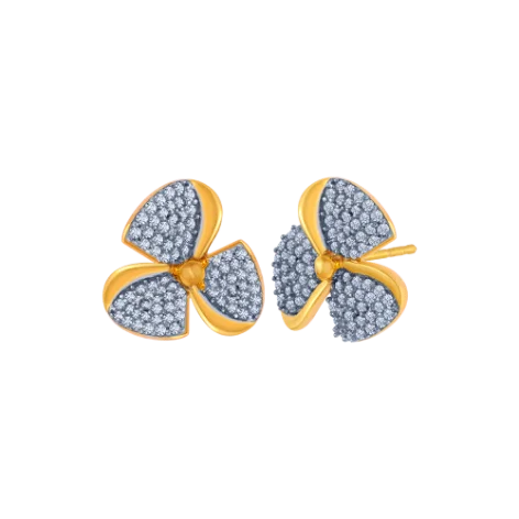 14KT (585) Yellow Gold And American Diamond Stud Earrings For Women