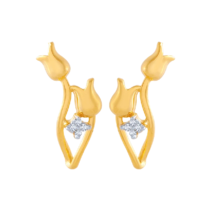 14KT (585) Yellow Gold And American Diamond Stud Earrings For Women