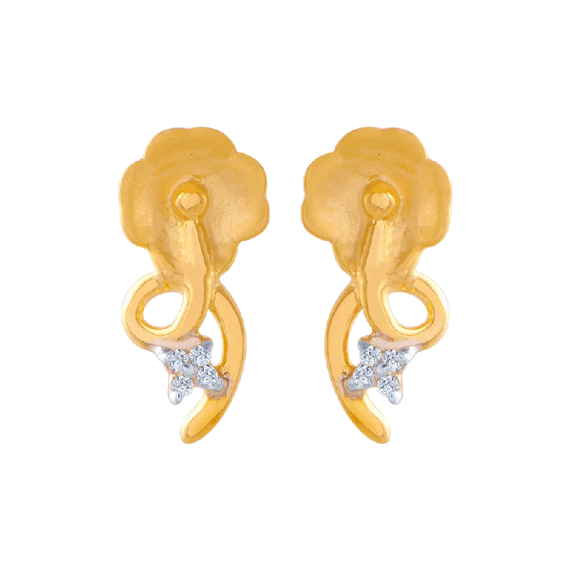 14KT (585) Yellow Gold And American Diamond Stud Earrings For Women