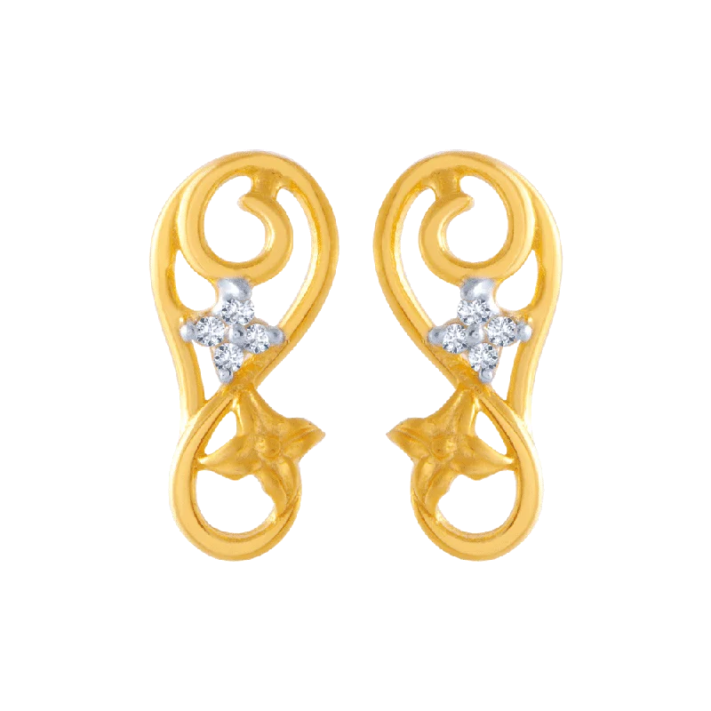 14KT (585) Yellow Gold And American Diamond Stud Earrings For Women