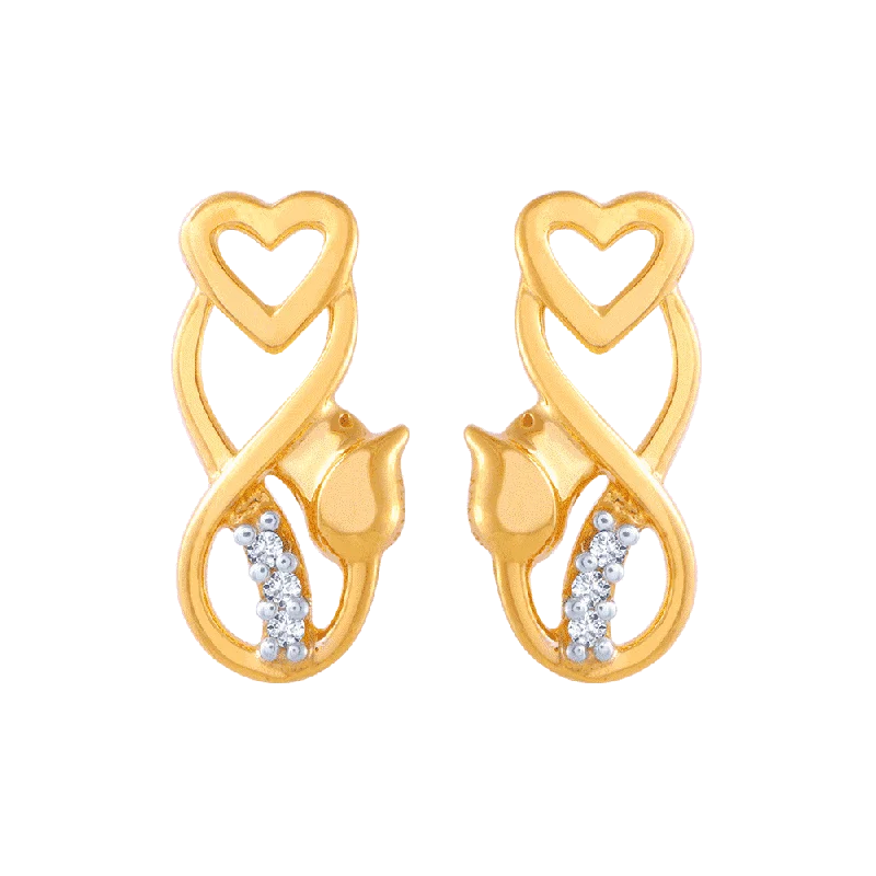 14KT (585) Yellow Gold And American Diamond Stud Earrings For Women