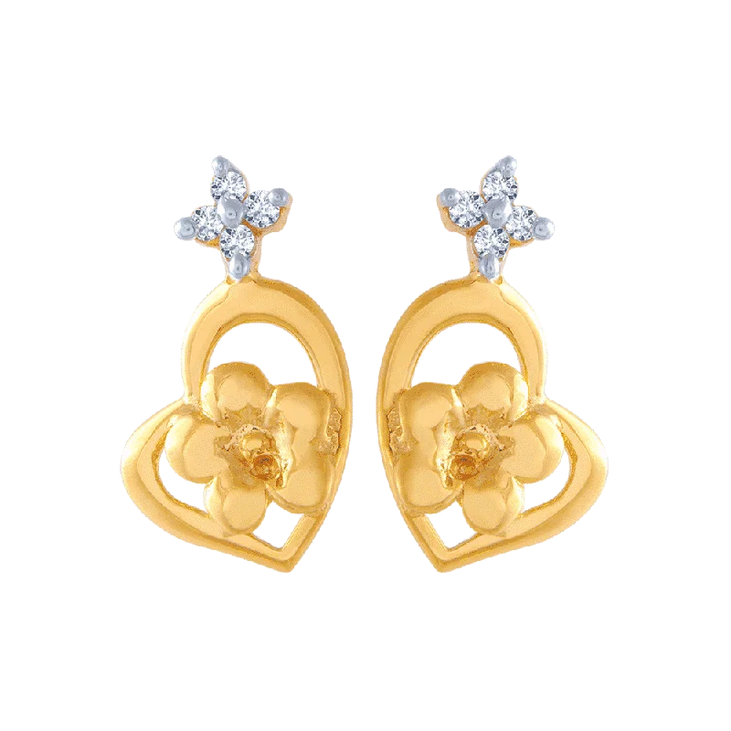 14KT (585) Yellow Gold And American Diamond Stud Earrings For Women