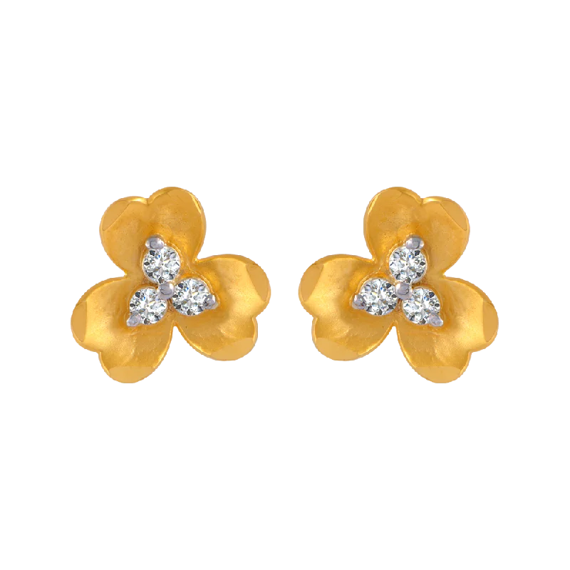 14KT (585) Yellow Gold And American Diamond Stud Earrings For Women