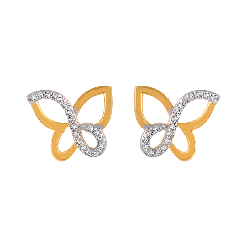 14KT (585) Yellow Gold And American Diamond Stud Earrings For Women