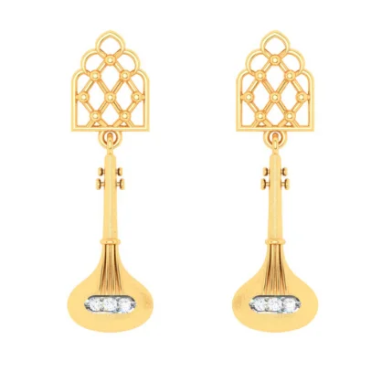 14KT Sitaar Shaped Gold Earrings From Amazea Collection