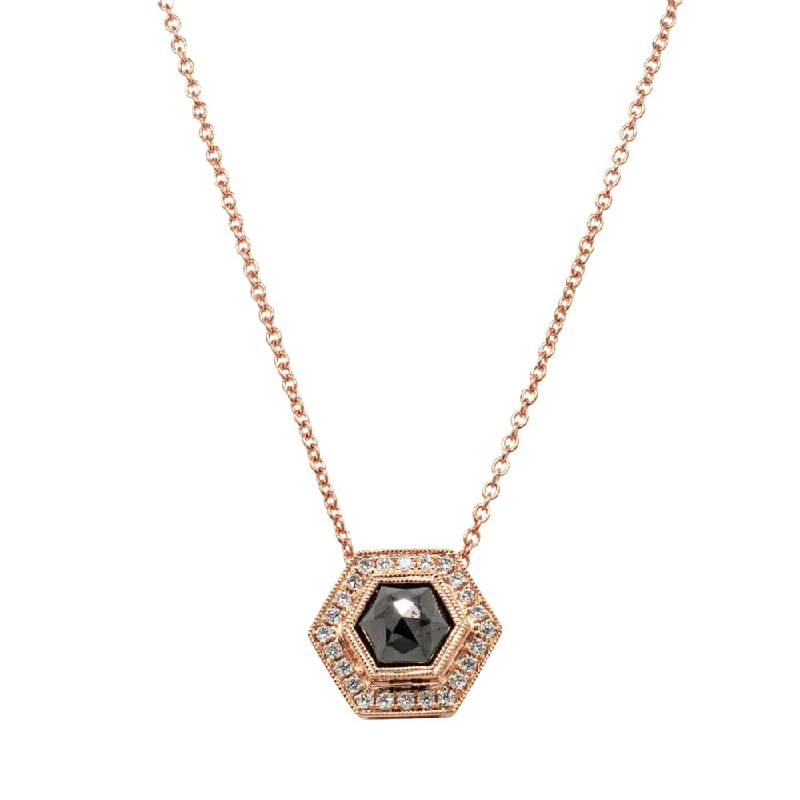 18ct Rose Gold .95ct Black Diamond Halo Pendant