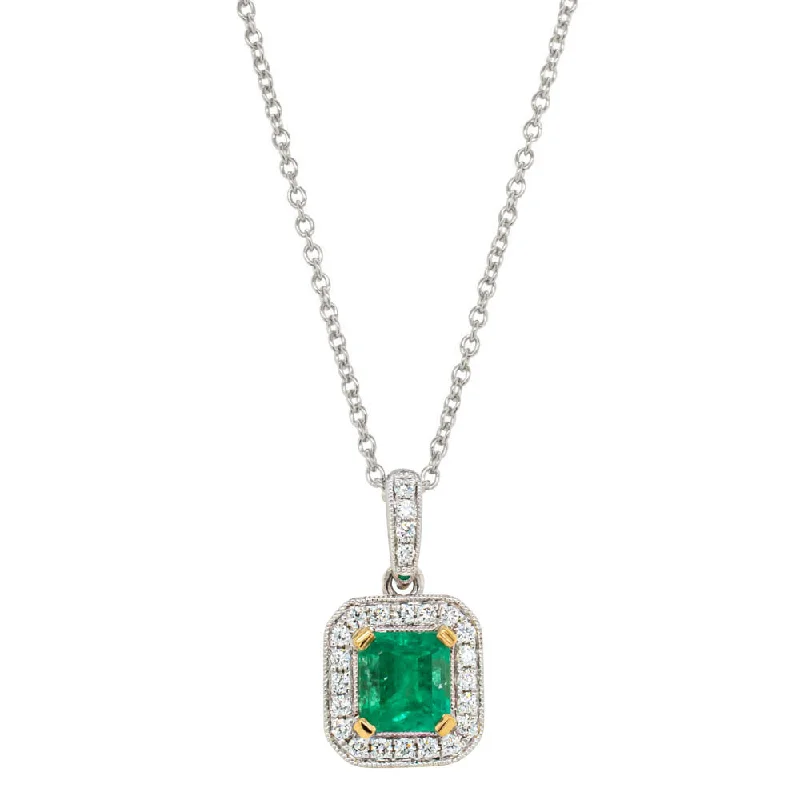 18ct White Gold 1.23ct Emerald & Diamond Pendant