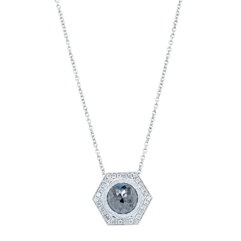 18ct White Gold 1.74ct Black Diamond Halo Pendant