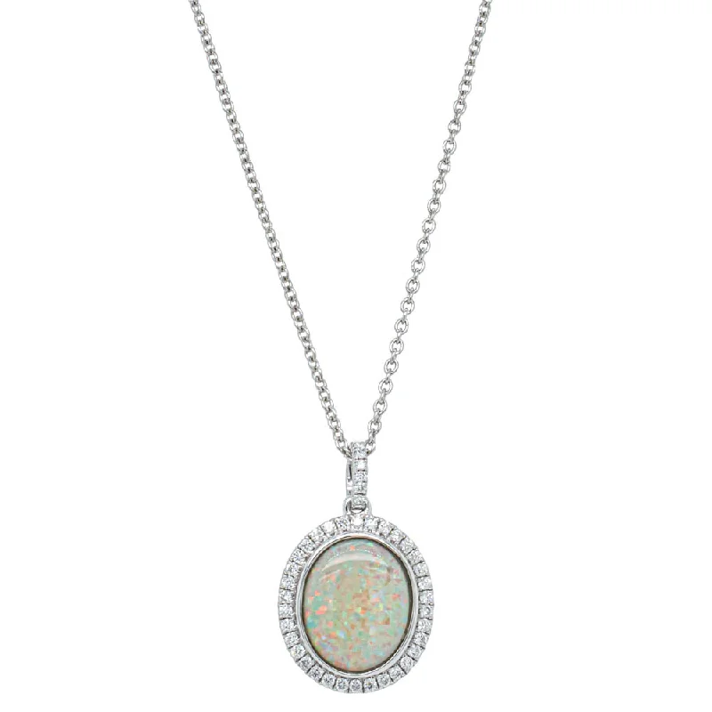 18ct White Gold 2.35ct Opal & Diamond Isla Pendant