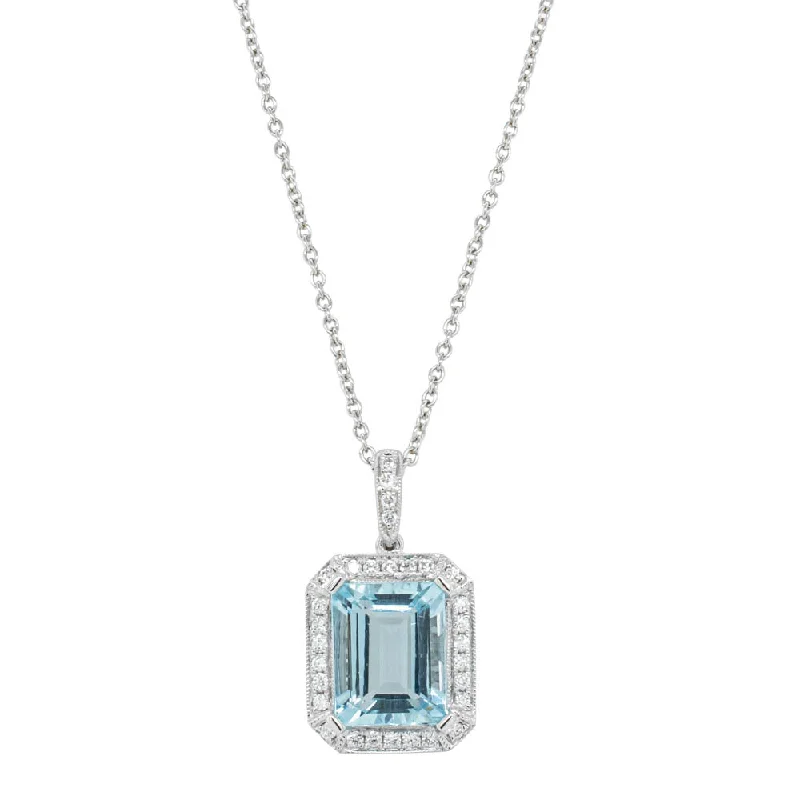 18ct White Gold 2.68ct Aquamarine & Diamond Empire Pendant