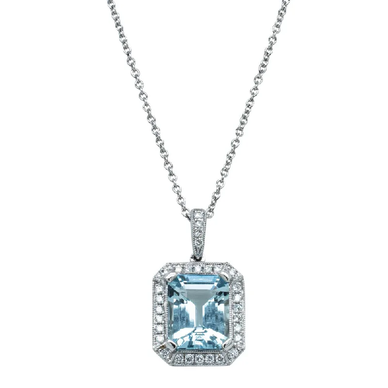 18ct White Gold 2.84ct Aquamarine & Diamond Empire Pendant