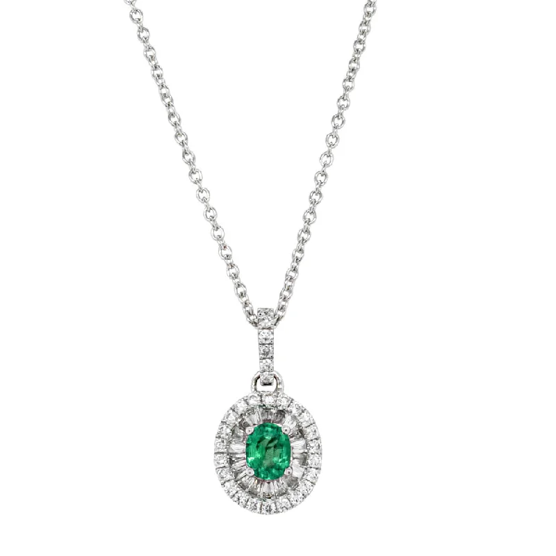 18ct White Gold .34ct Emerald & Diamond Pendant