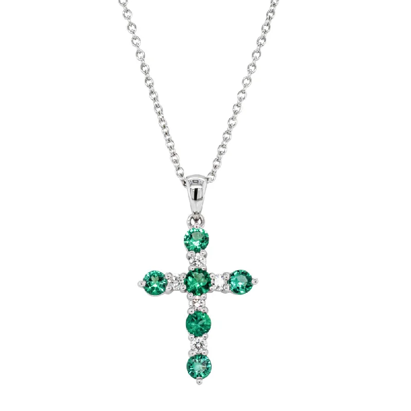 18ct White Gold .56ct Emerald & Diamond Cross Pendant