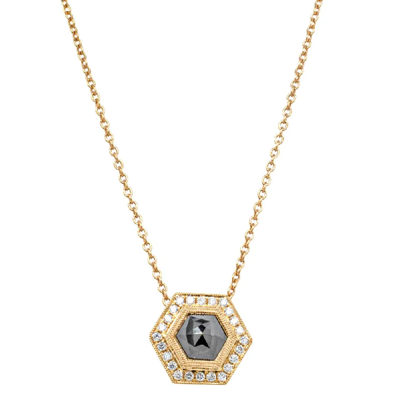 18ct Yellow Gold 1.35ct Black Diamond Halo Pendant