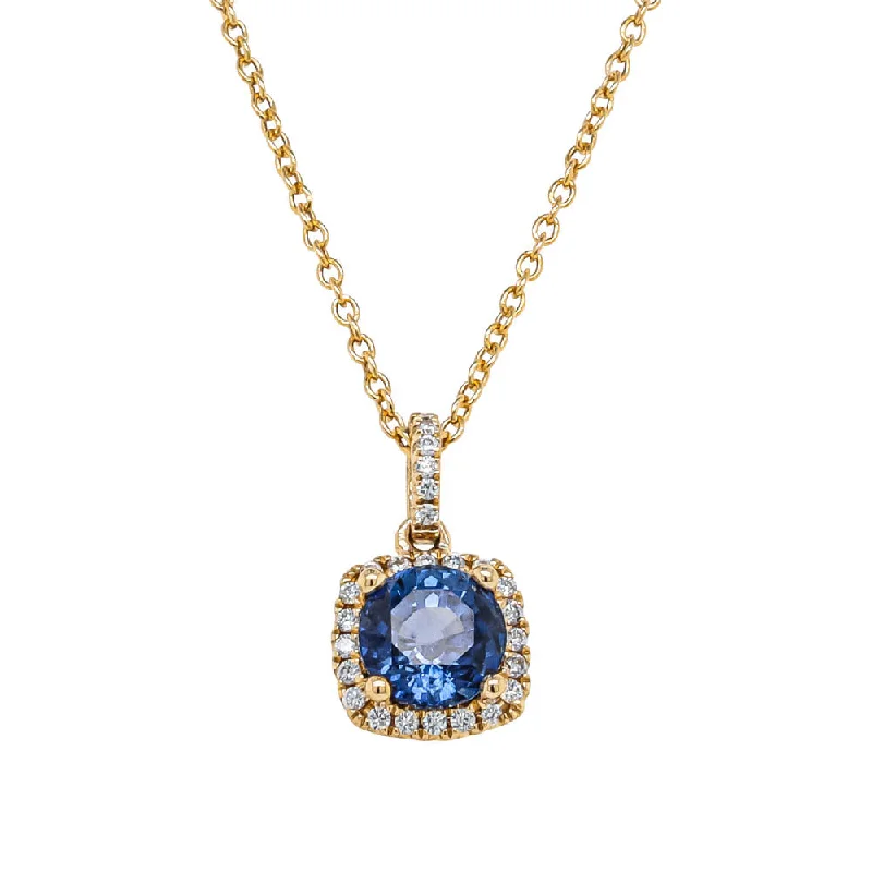 18ct Yellow Gold 1.38ct Sapphire & Diamond Peony Pendant