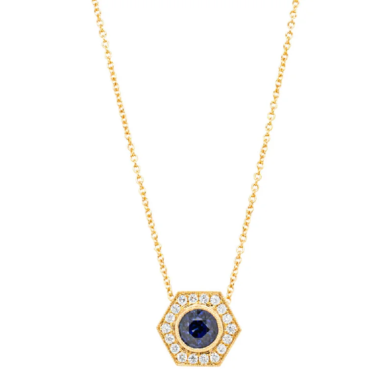 18ct Yellow Gold 1.53ct Sapphire & Diamond Pendant