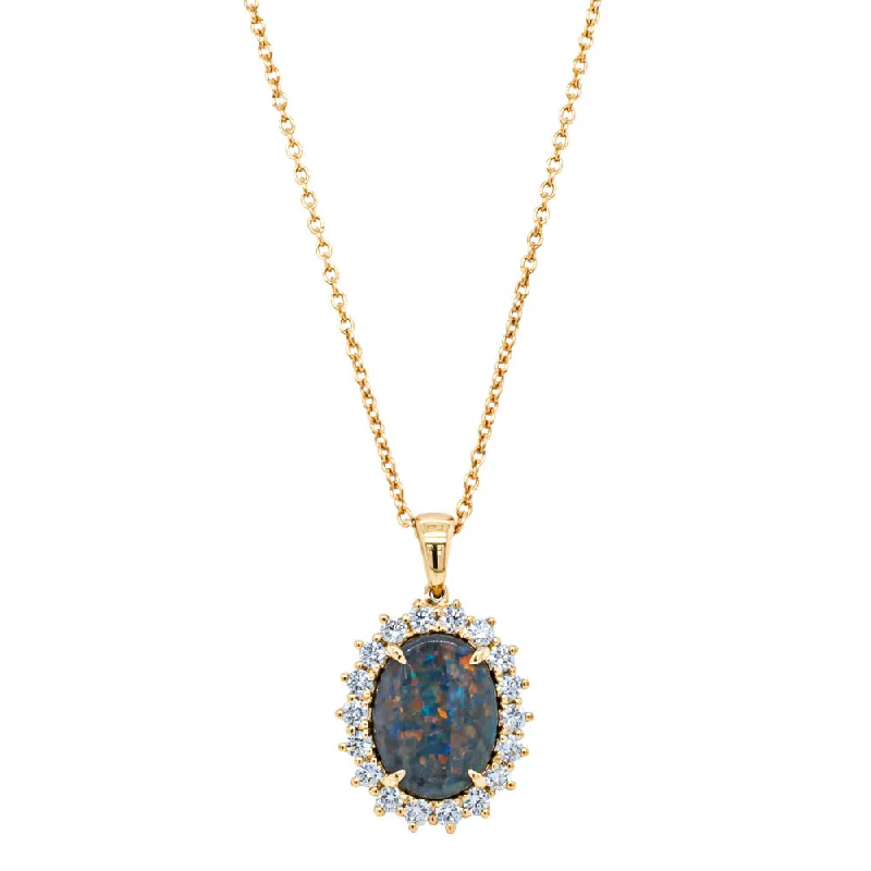 18ct Yellow Gold 2.53ct Opal & Diamond Belle Pendant