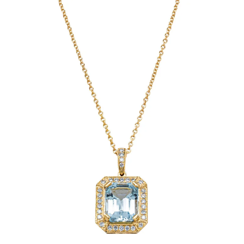 18ct Yellow Gold 3.04ct Aquamarine & Diamond Empire Pendant