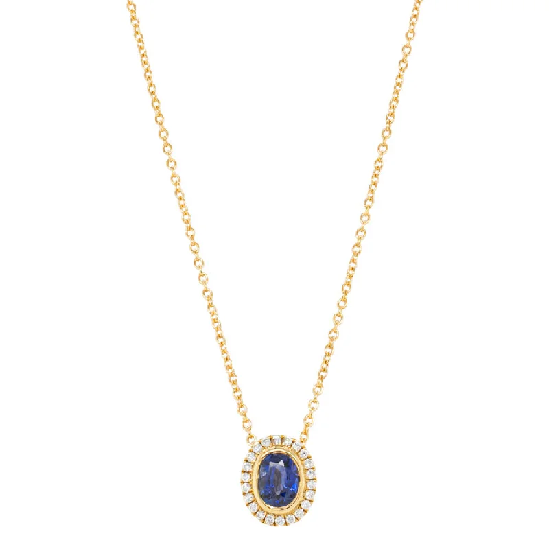 18ct Yellow Gold .82ct Sapphire & Diamond Halo Pendant