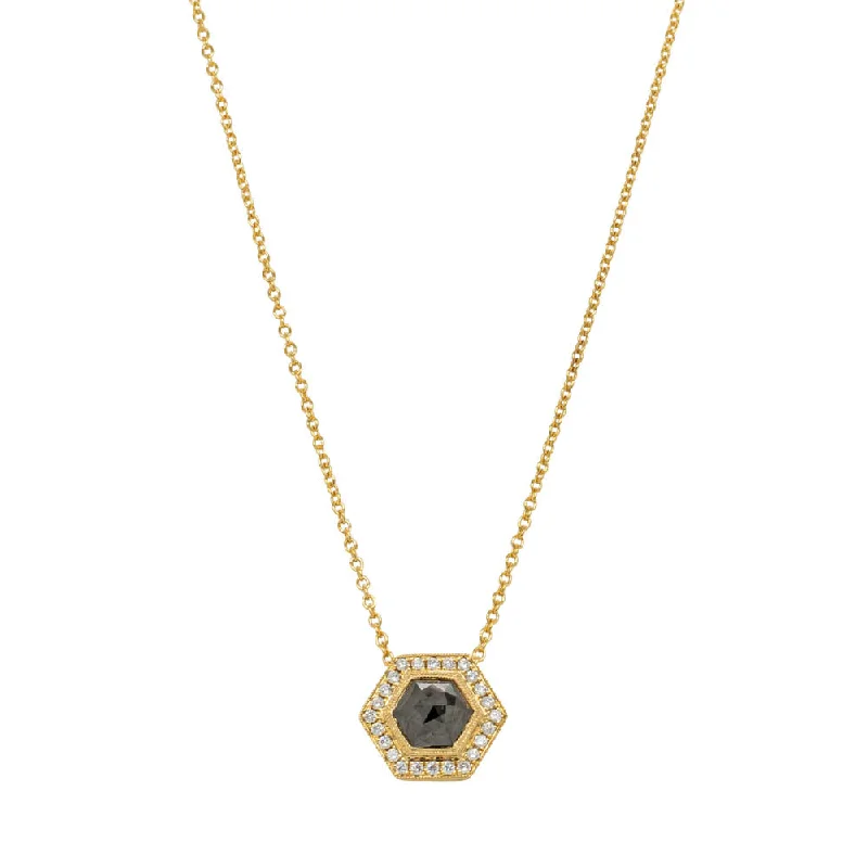 18ct Yellow Gold Black Diamond Halo Pendant