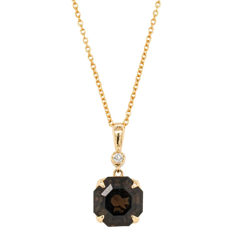 18ct Yellow Gold Smoky Quartz & Diamond Octavia Pendant