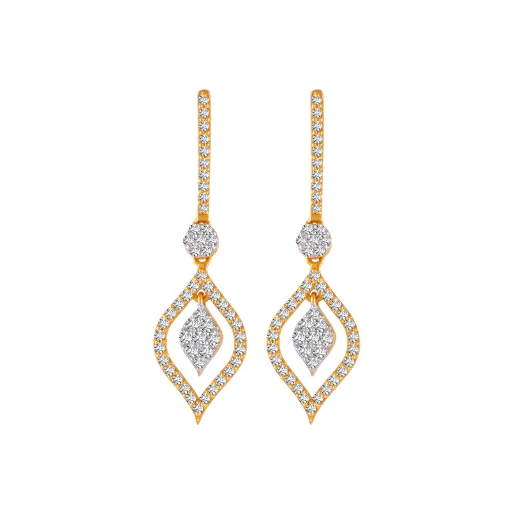 18KT (750) Yellow Gold And Solitaire Jhumki Earrings For Women