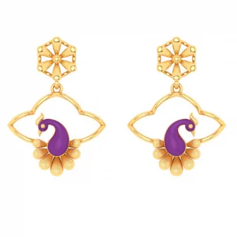 22k Beautiful Earrings With Purple Peacock Design From Mugdhaa Collection