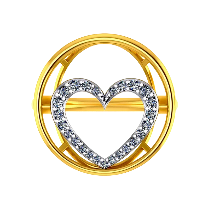 22k Gold Ring With A American Diamond Studded Heart In The Centre Of A Circle On Top