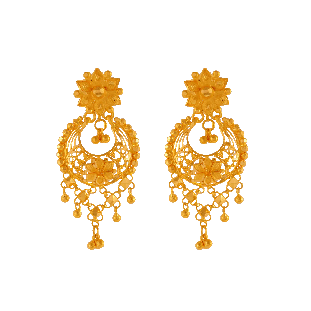 22KT Yellow Gold Chandbali Earrings For Women