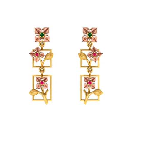 3 Tiered 14k Climber Gold Floral Earrings