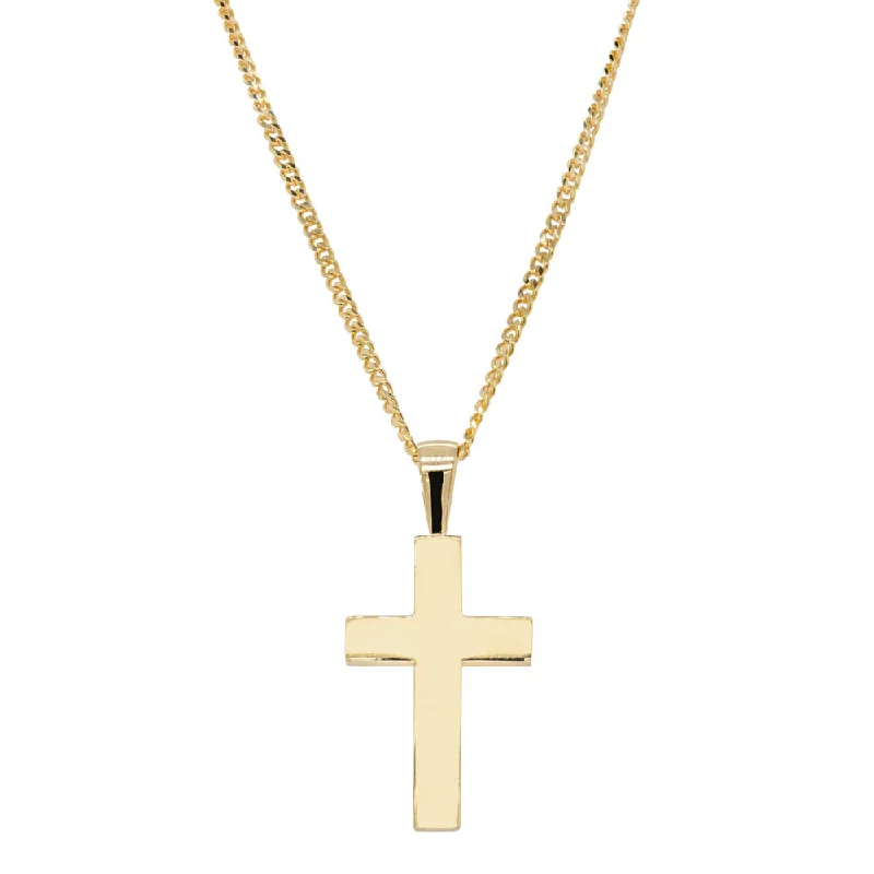 9ct Yellow Gold Cross Pendant with Curb Chain