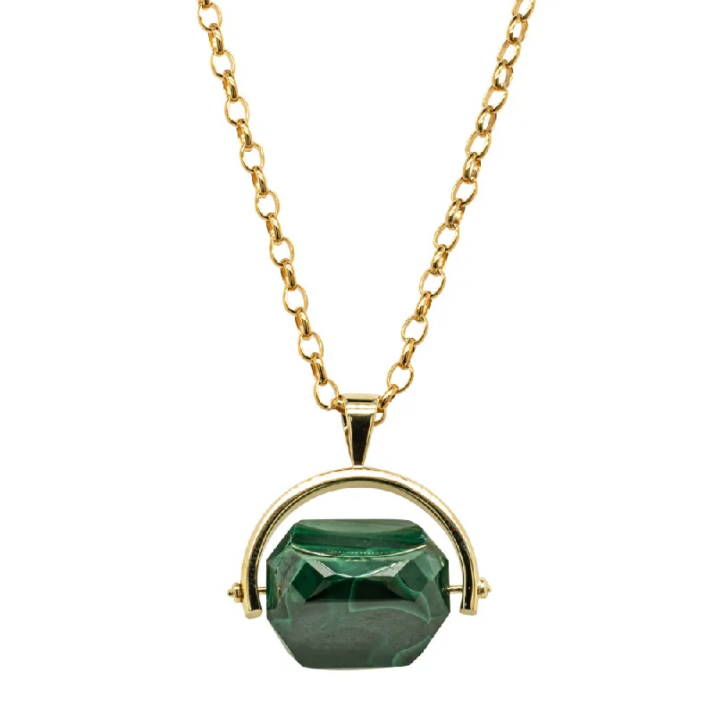 9ct Yellow Gold Malachite Spinner Pendant With Chain