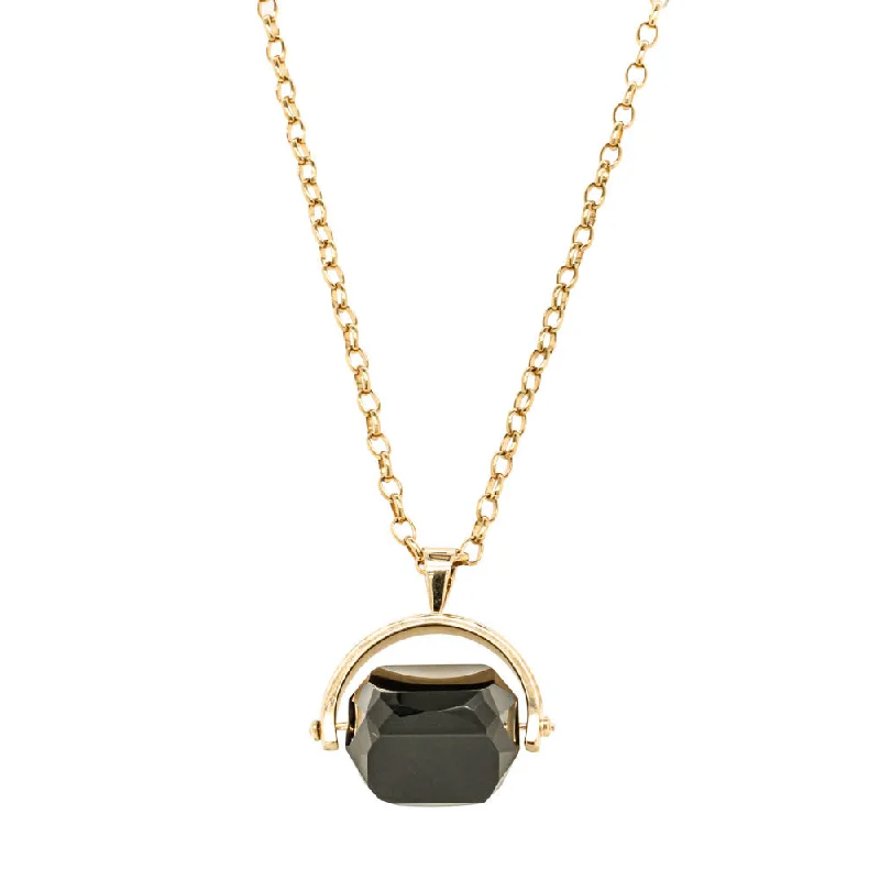 9ct Yellow Gold Onyx Spinner Pendant With Chain