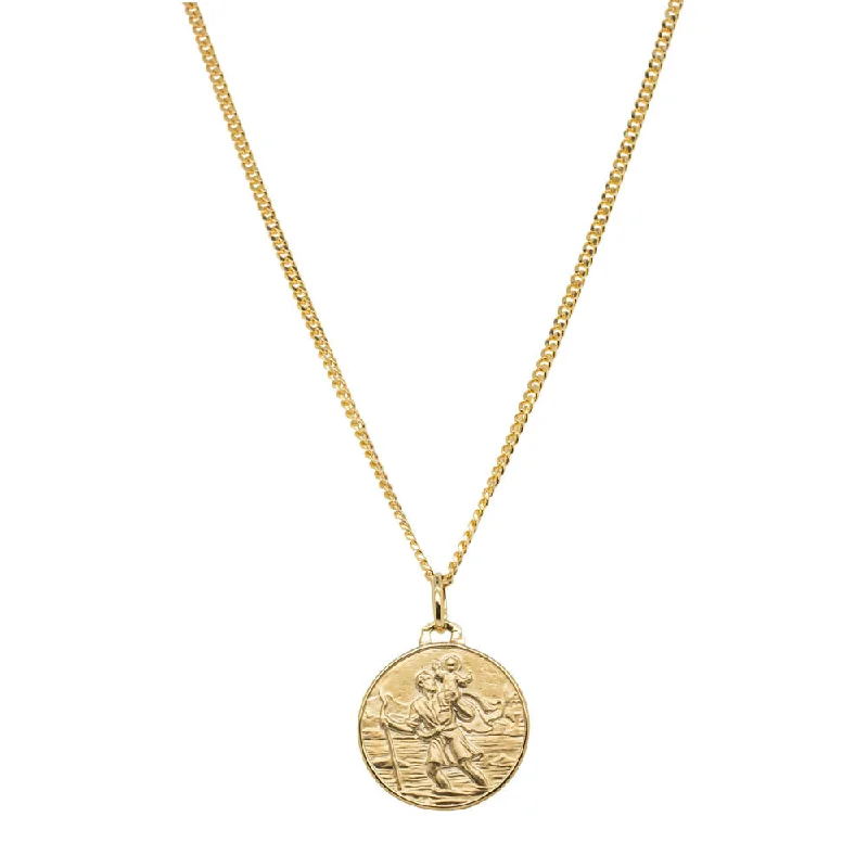 9ct Yellow Gold Saint Christopher Pendant with Curb Chain