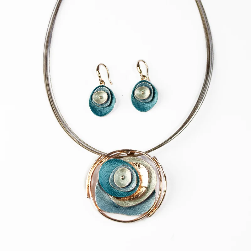 Boho Style Abstract Pendant Necklace & Earrings Set