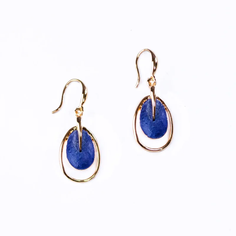 Boho Style Double Oval Earrings, Rose Gold & Blue