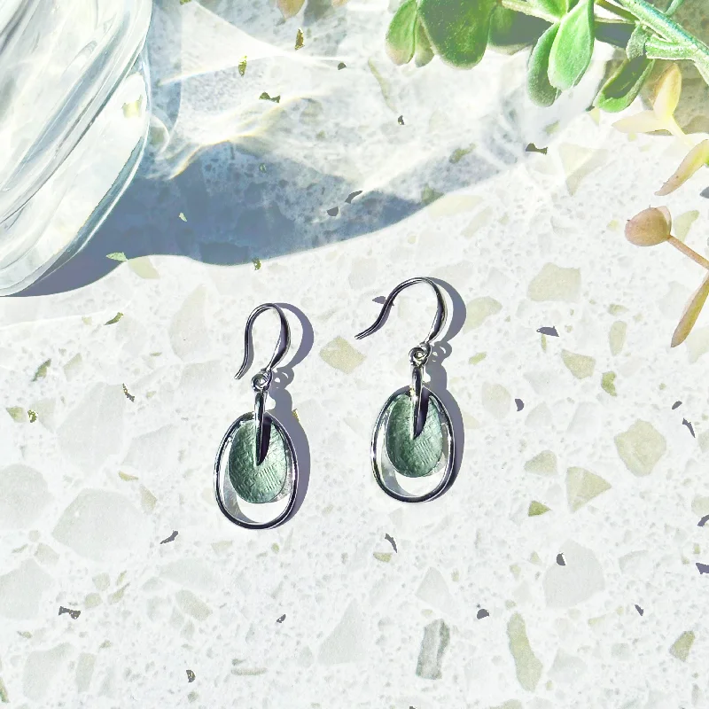 Boho Style Double Oval Earrings, Silver & Green