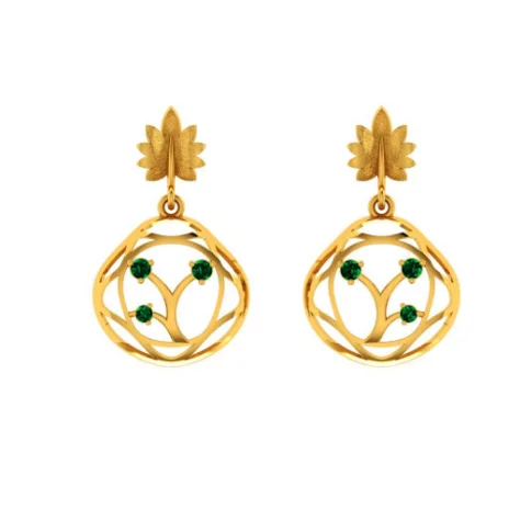 Elegant Green Stone Studded Teardrop Shaped 14k Gold Earrings