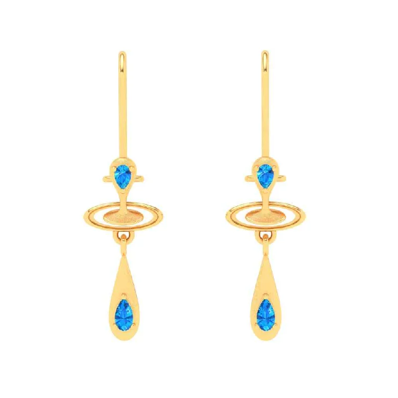 Gold Earrings With Solid Design & Blue Gems From Amazea Collection