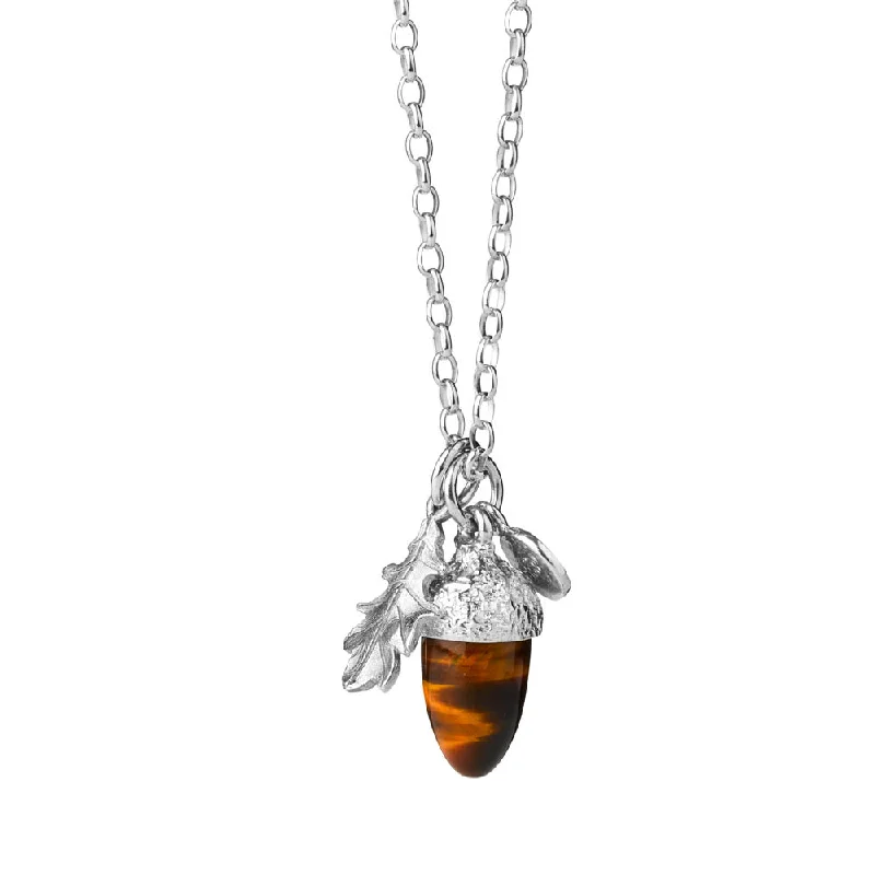 Karen Walker Acorn & Leaf Necklace - Sterling Silver & Tiger's Eye